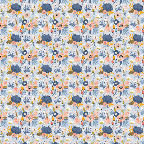 1133 - Delicate Blue Flowers on Slate Blue Background