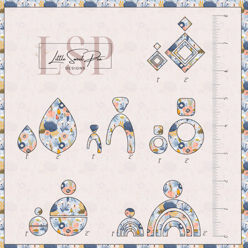 1133 - Delicate Blue Flowers on Slate Blue Background