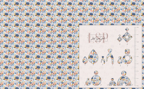 1133 - Delicate Blue Flowers on Slate Blue Background