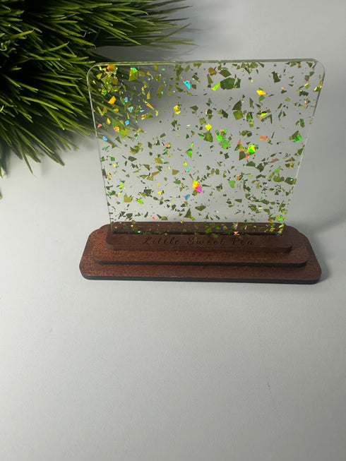 Lime Green Glitter Flakes - 1/8" Clear Cast Acrylic Sheet