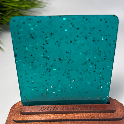 Scratch and Dent: Hazy Teal Confetti Glitter - 1/8" Acrylic Sheet
