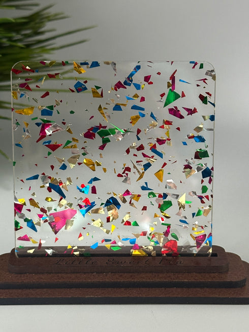 Birthday Party Flakes - 1/8" Clear Cast Acrylic Sheet