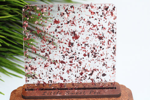 Rose Gold Glitter Flakes - 1/8" Clear Cast Acrylic Sheet
