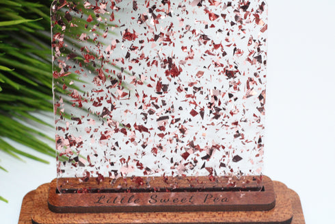 Rose Gold Glitter Flakes - 1/8" Clear Cast Acrylic Sheet
