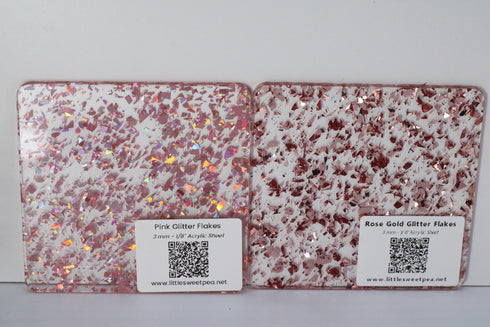 Rose Gold Glitter Flakes - 1/8" Clear Cast Acrylic Sheet