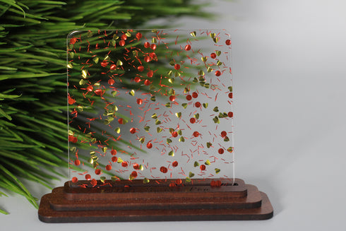 Gold Circle and Red Heart Confetti - 1/8" Acrylic Sheet