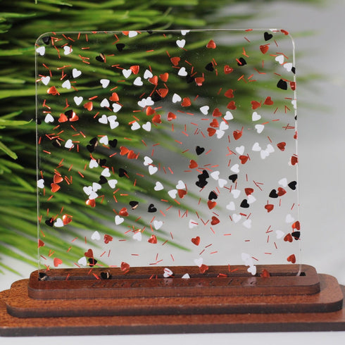 Scratch and Dent: Red, Black and White Heart Confetti - 1/8" Acrylic Sheet