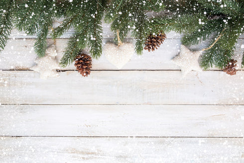0156 - Winter Wood Background with Stars and Pinecones