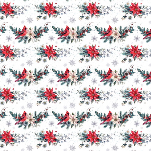 2685 - Red Cardinals with Christmas Poinsettia Flowers