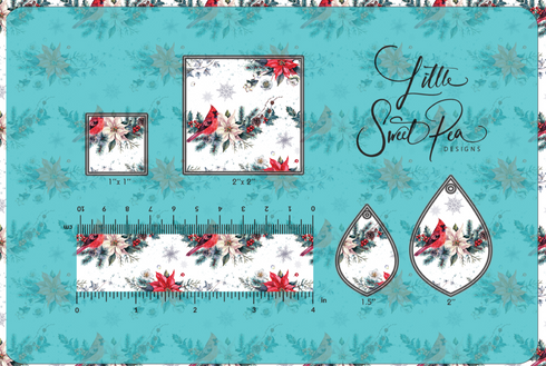 2685 - Red Cardinals with Christmas Poinsettia Flowers