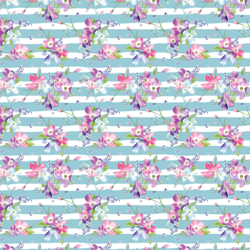 3130 - Wildflowers on Blue and White Stripes