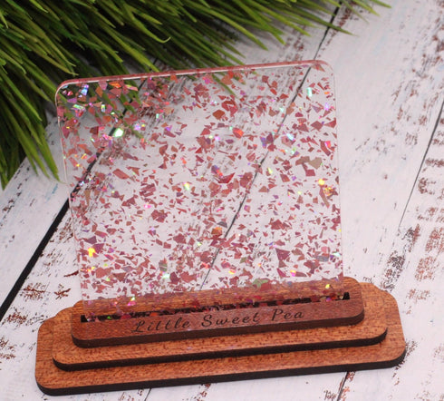 Pink Glitter Flakes - 1/8" Clear Cast Acrylic Sheet