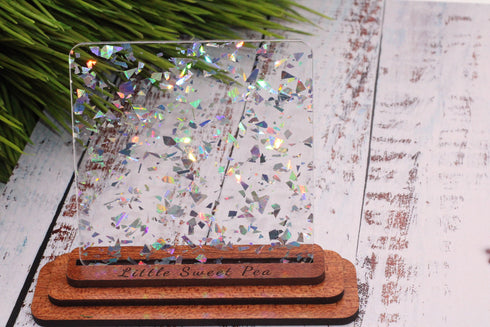 Silver Glitter Flakes - 1/8" Clear Cast Acrylic Sheet