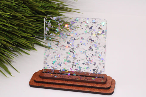 Silver Glitter Flakes - 1/8" Clear Cast Acrylic Sheet