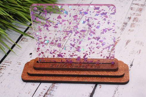 Scratch and Dent: Orchid Glitter Flakes - 1/8" Clear Cast Acrylic Sheet
