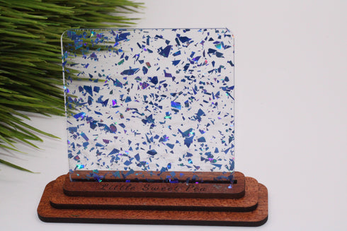 Periwinkle Glitter Flakes - 1/8" Clear Cast Acrylic Sheet
