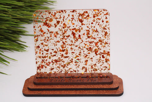Scratch and Dent: Orange Glitter Flakes - 1/8" Clear Cast Acrylic Sheet