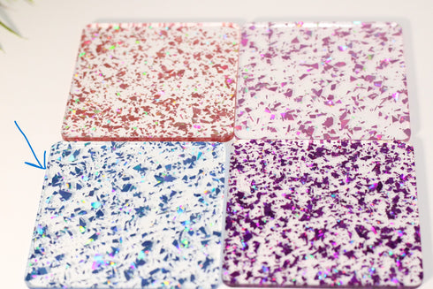 Periwinkle Glitter Flakes - 1/8" Clear Cast Acrylic Sheet