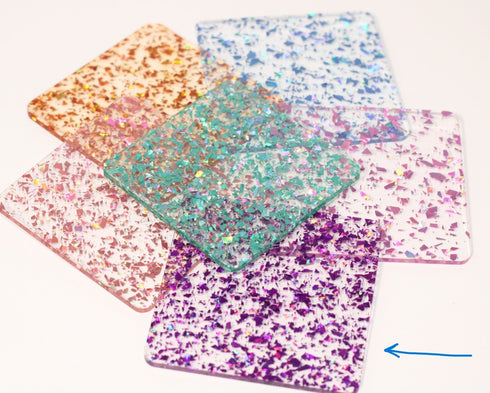 Purple Glitter Flakes - 1/8" Clear Cast Acrylic Sheet