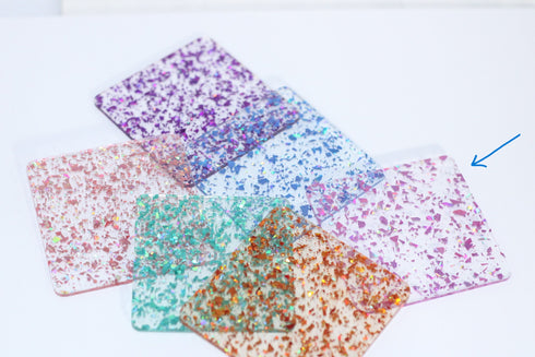 Scratch and Dent: Orchid Glitter Flakes - 1/8" Clear Cast Acrylic Sheet