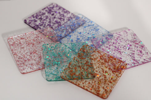 Scratch and Dent: Orange Glitter Flakes - 1/8" Clear Cast Acrylic Sheet