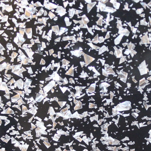 Glitz - Silver Glitter Flakes on Black Cast - 1/8" Acrylic Sheet