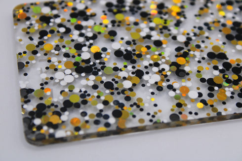 White, Black and Gold Glamourous Dots - 1/8" Cast Acrylic Sheet