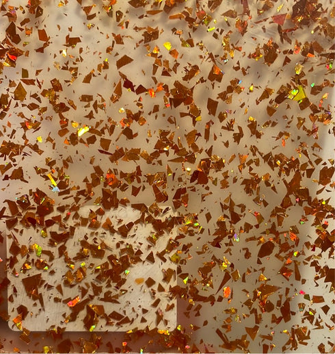 Scratch and Dent: Orange Glitter Flakes - 1/8" Clear Cast Acrylic Sheet