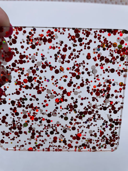 Red and White Glamourous Dots - 1/8" Cast Acrylic Sheet