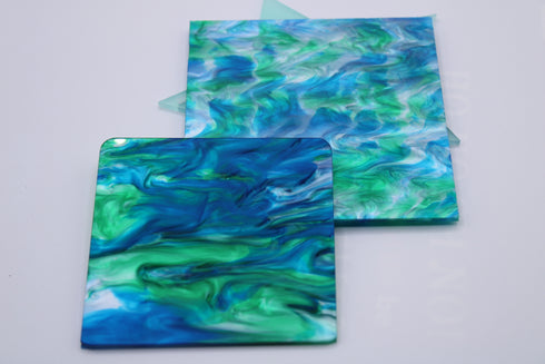 Blue Cyan/Lime Green Ripple - 1/8" Cast Acrylic Sheet